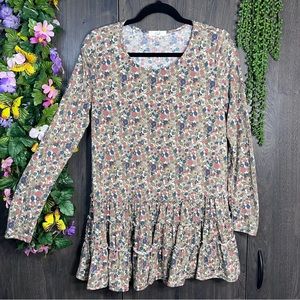 'Easel Floral Printed Peplum Long Sleeve Blouse Size Small